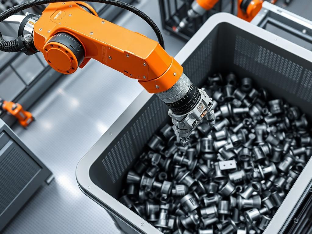Robotic arm performing vision-guided bin picking