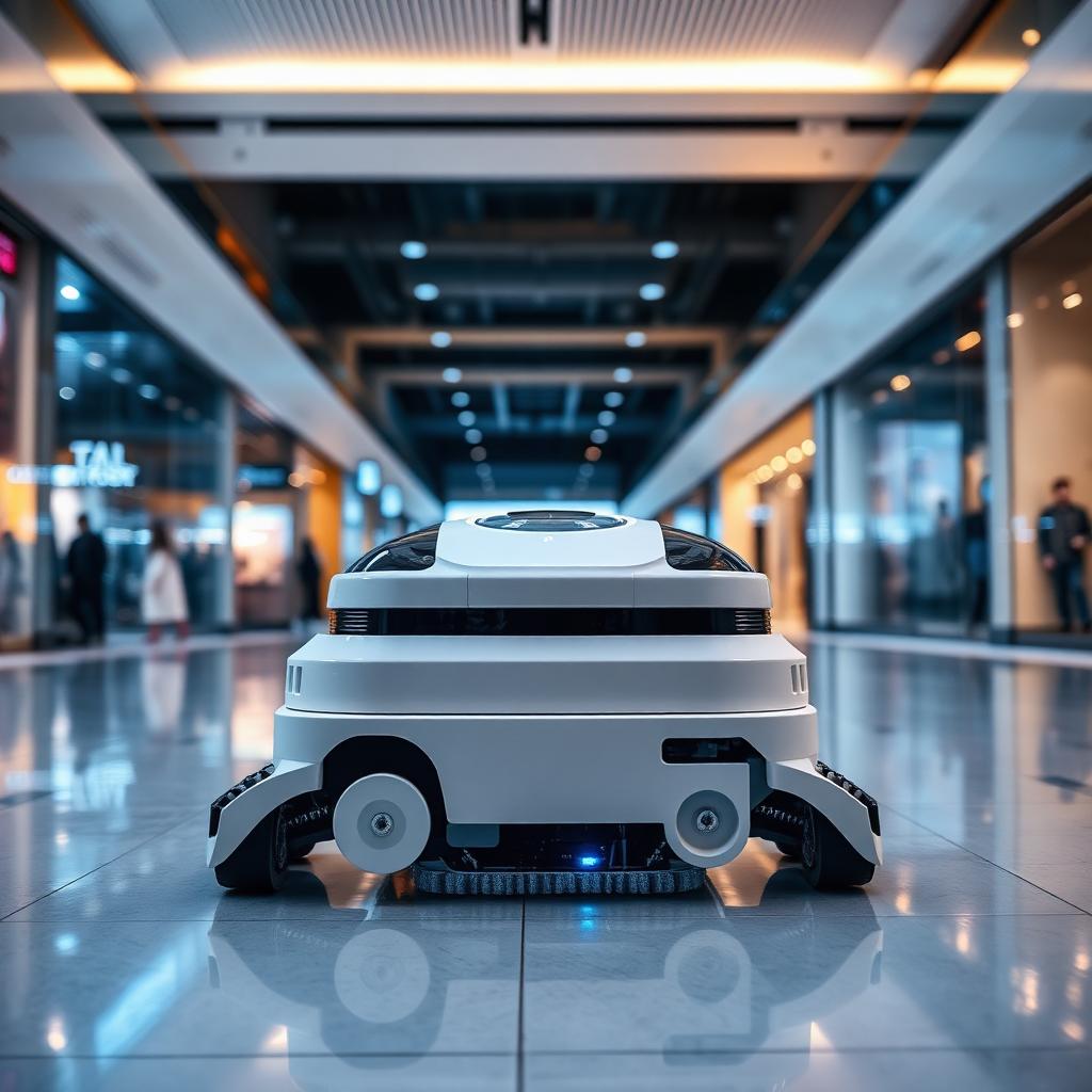 Commercial cleaning robot operating in shopping mall