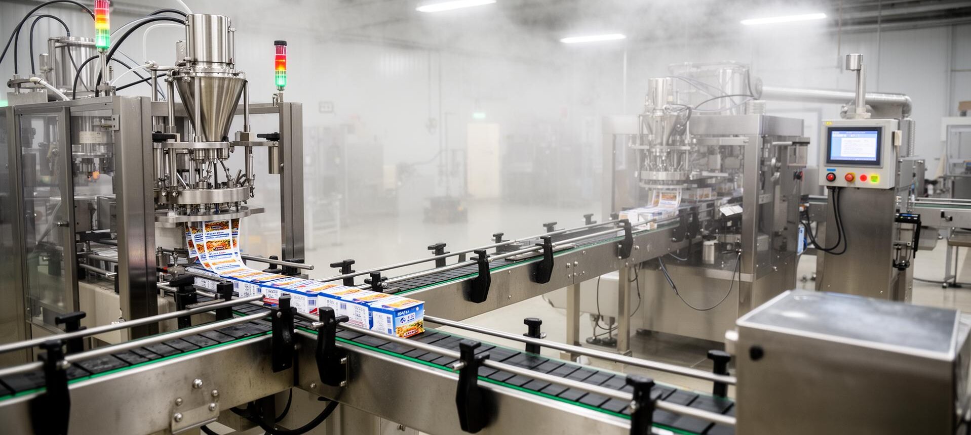 Food processing packaging line with industrial automation