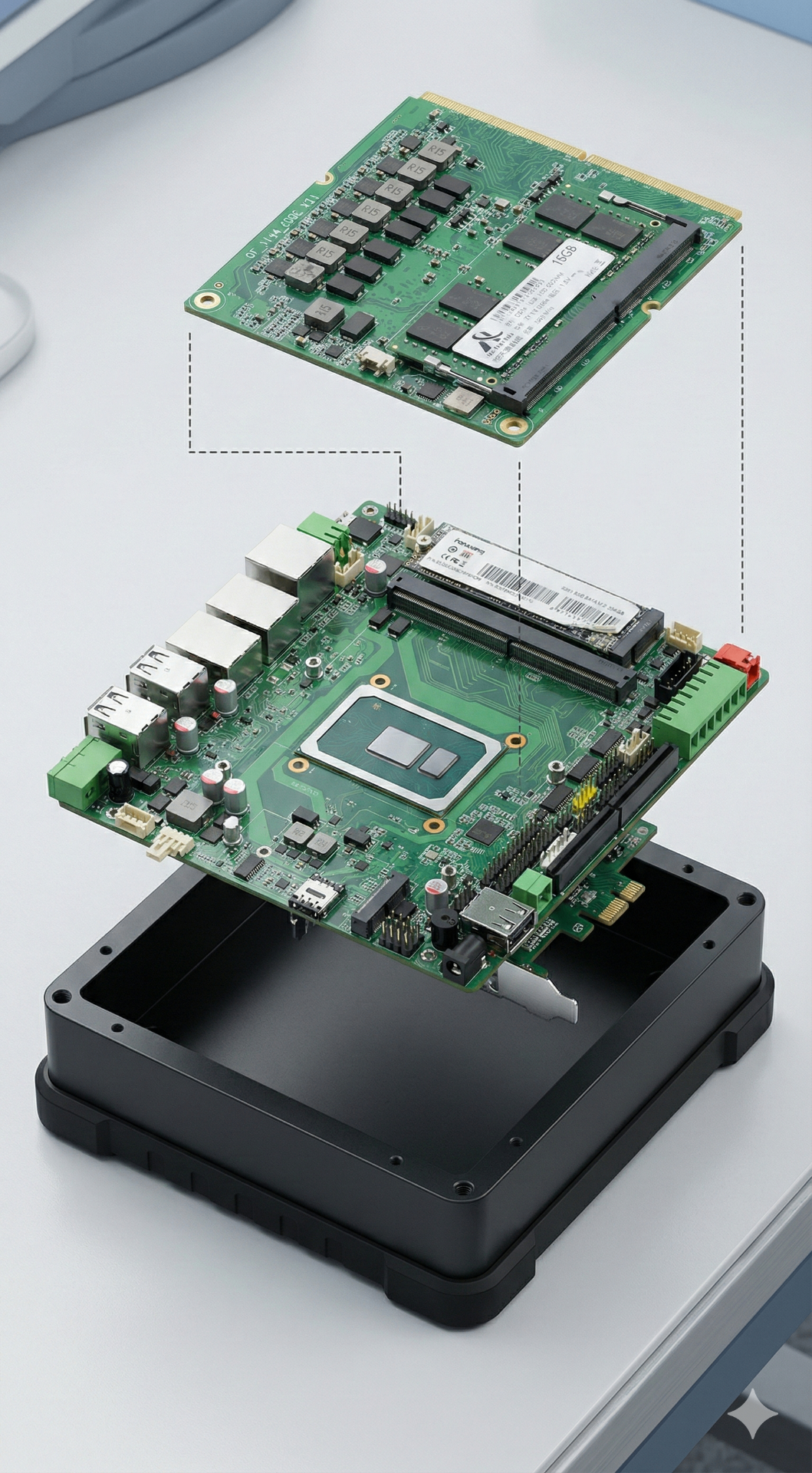 SOM and Carrier Board exploded view showing modular architecture