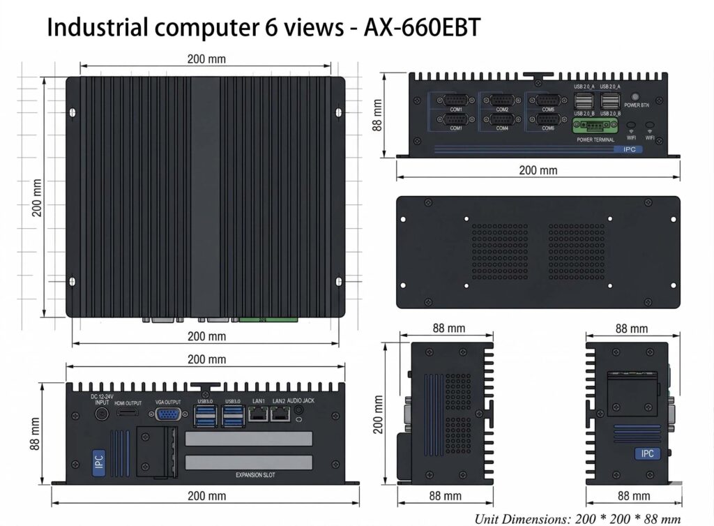 AX-660EBT Fanless IPC: 12th Gen i5, PCIe x4, Dual CAN Bus