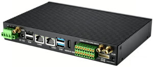 AE-3588LBT I/O layout: HDMI 2.0 input, HDMI 2.1 8K output, 2× Gigabit LAN, USB 3.2 and RS232/485