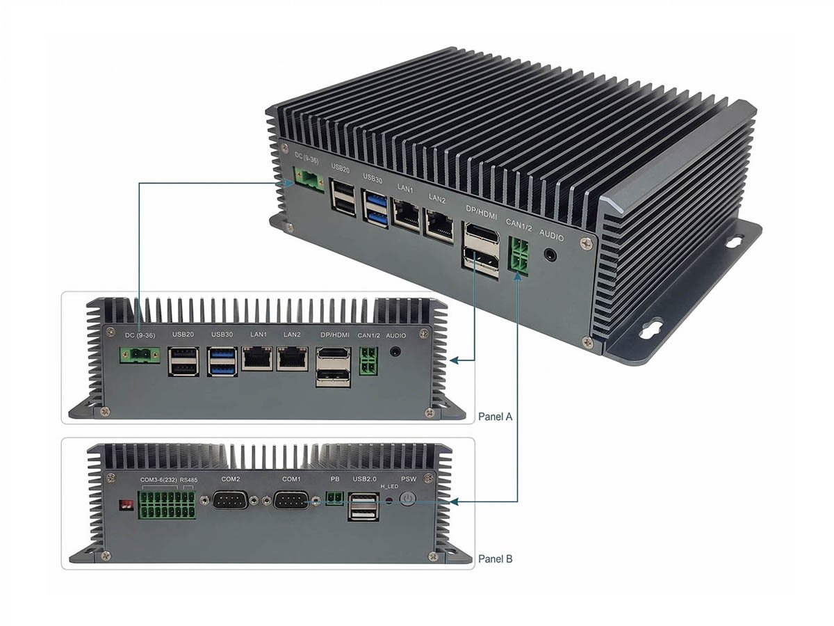 AX-130BT AX-130BT Fanless Industrial PC front view with dual CAN Bus