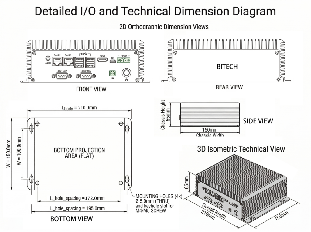 AX-234BT industrial edge computer dimension diagram