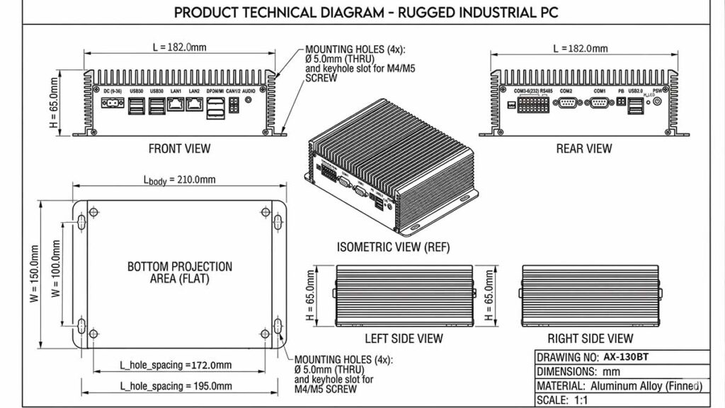 AX-130BT Modular Fanless Industrial PC diagram