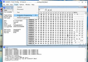 SEGGER J-Flash tool programming STM32F103 microcontroller with production programming mode on BITECH bench