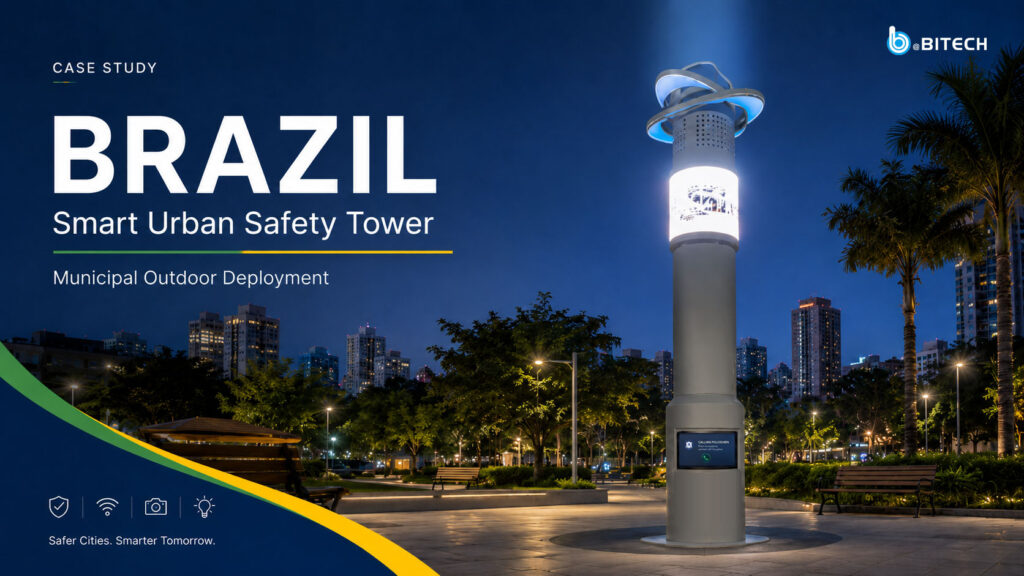 AP-AW1S IP65 outdoor panel PC pole-mounted in a city-centre public garden
