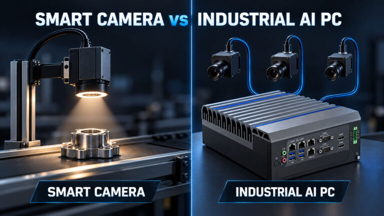 Smart camera AI vision controller and industrial AI PC compared for a machine vision system