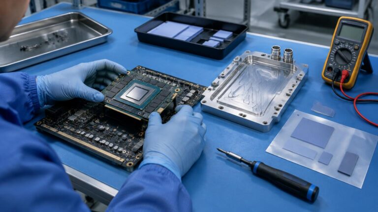 MXM GPU module on an industrial edge AI carrier board with cold plate